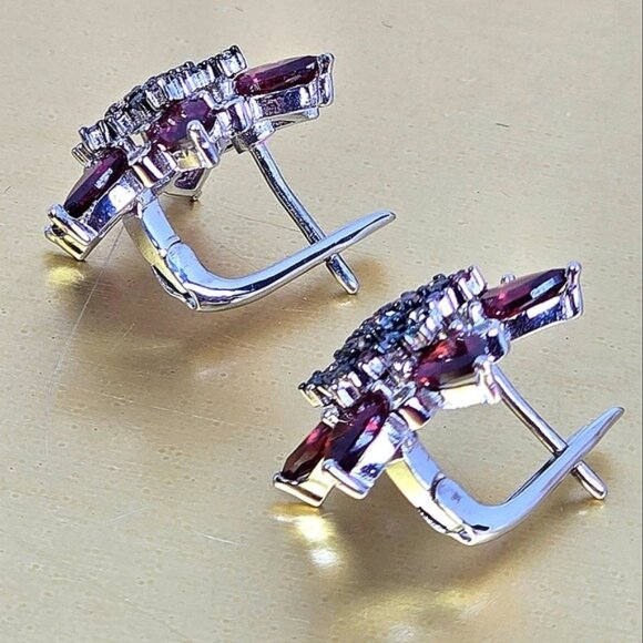 925 Sterling Silver Set Ring Sz 8.75 & Earrings with Natural Garnet & Sapphire - Picture 2 of 11